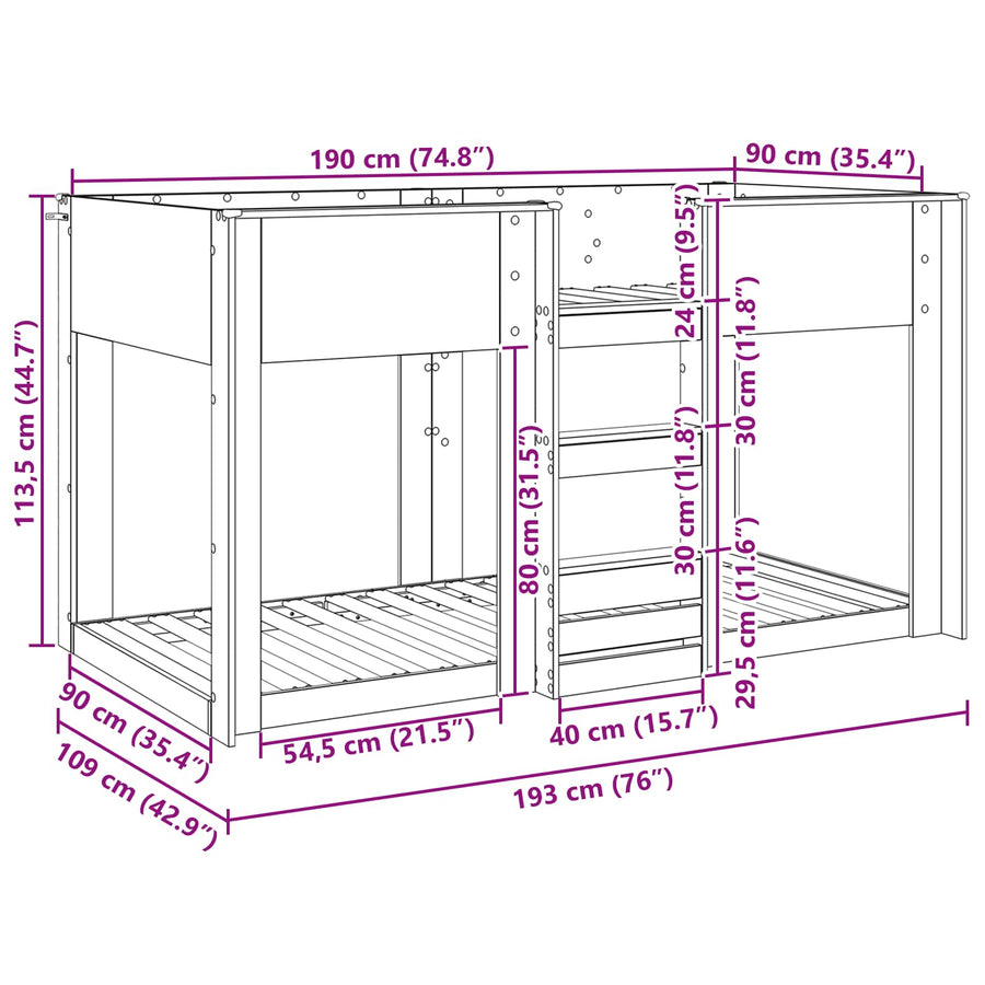 Bunk Bed voor Kinderen Beton Grijs 90 x 190 cm Bewerkt hout