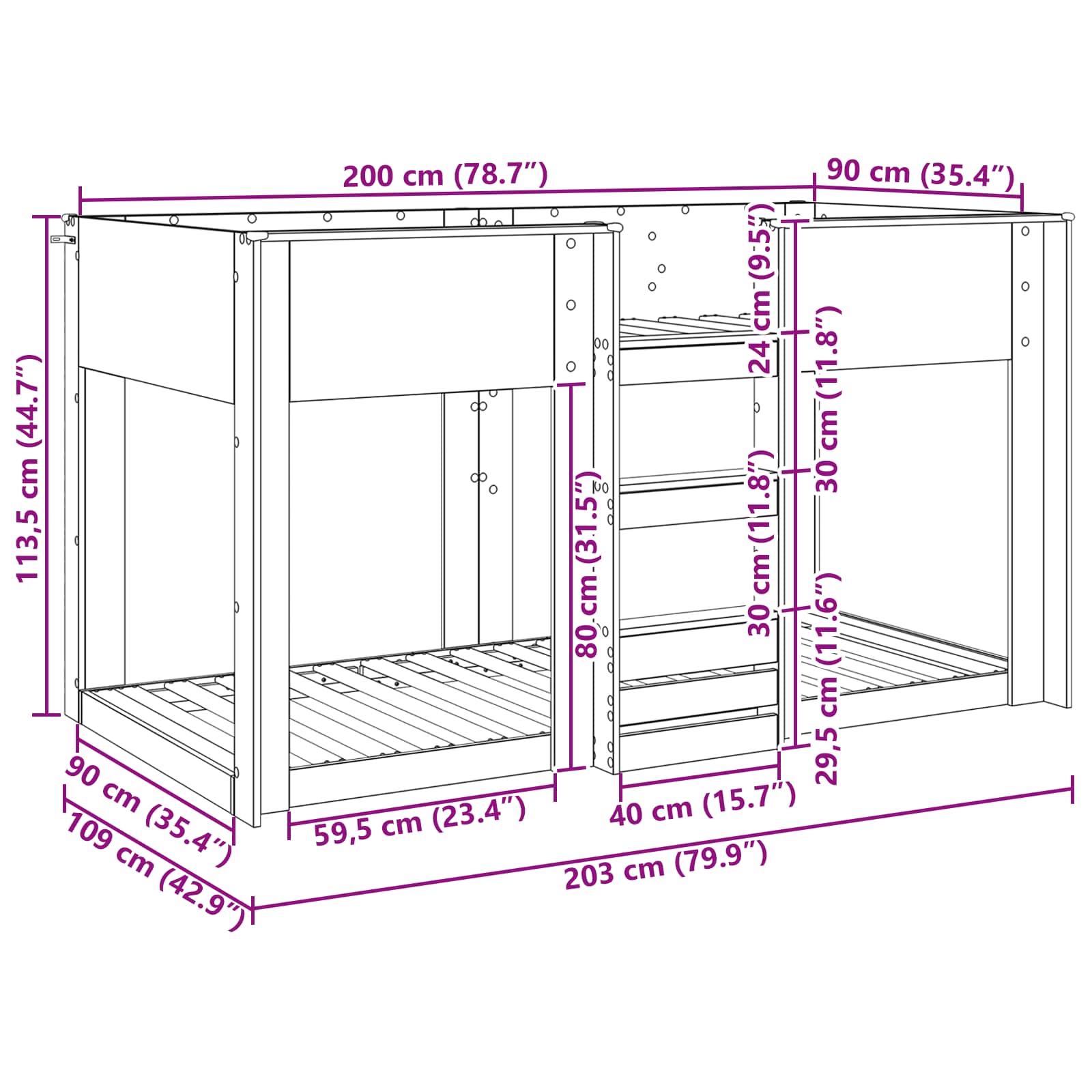 Bunk Bed voor Kinderen Wit 90 x 200 cm Bewerkt hout