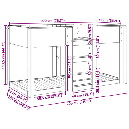 Bunk Bed voor Kinderen Beton Grijs 90 x 200 cm Bewerkt hout