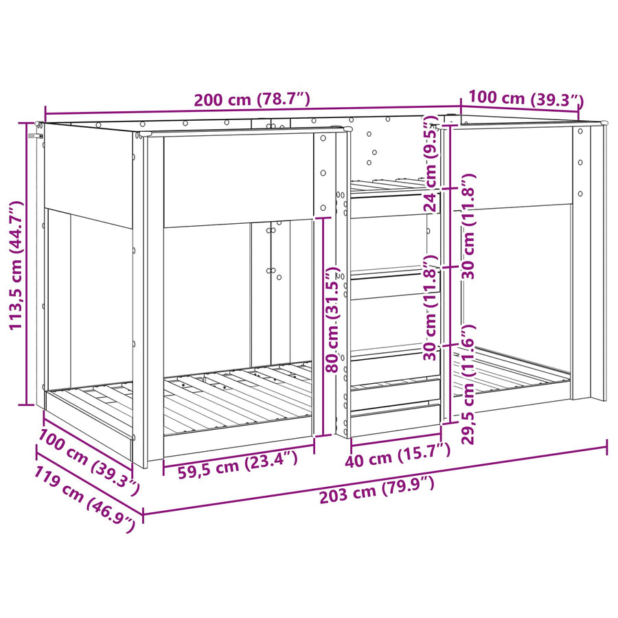 Bunk Bed voor Kinderen Grijs Sonoma 100 x 200 cm Bewerkt hout