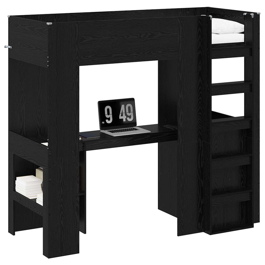 Loft Bedframe met Bureau Zwart Eiken 100 x 200 cm Bewerkt hout
