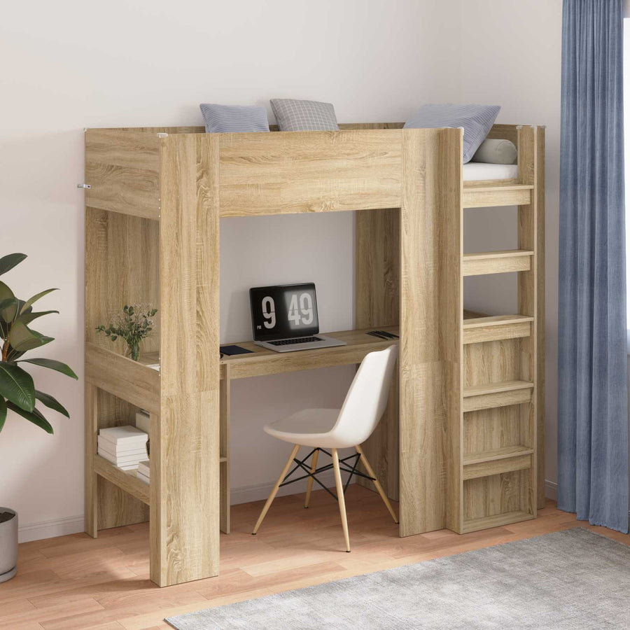Loft Bedframe met Bureau Sonoma Eiken 100 x 200 cm Bewerkt hout