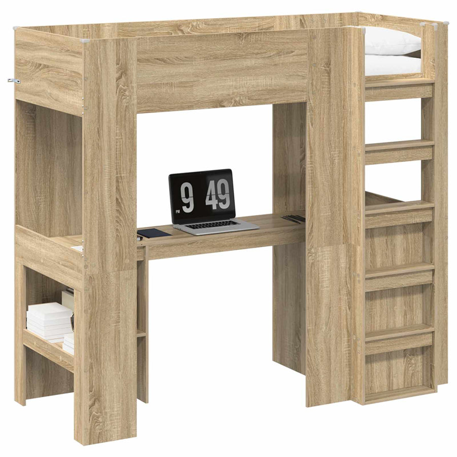 Loft Bedframe met Bureau Sonoma Eiken 100 x 200 cm Bewerkt hout