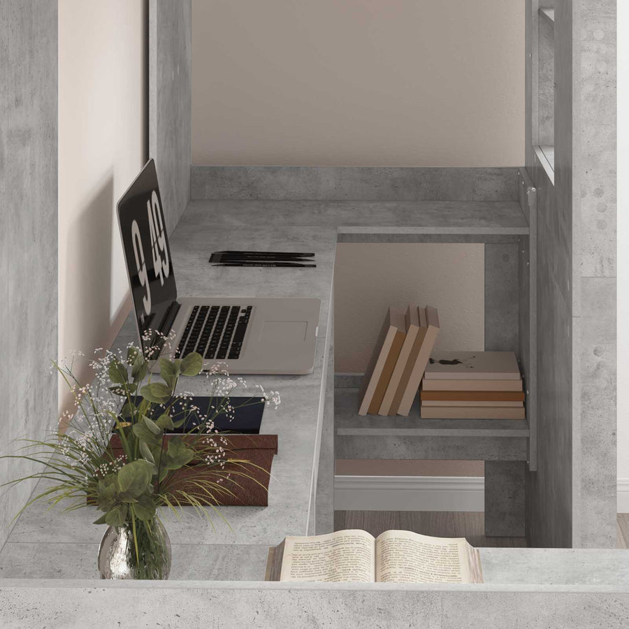 Loft Bedframe met Bureau Beton Grijs 100 x 200 cm Bewerkt hout