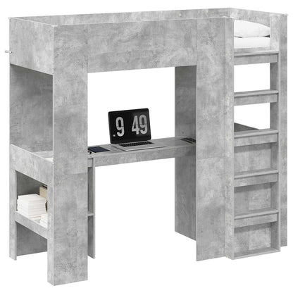 Loft Bedframe met Bureau Beton Grijs 100 x 200 cm Bewerkt hout