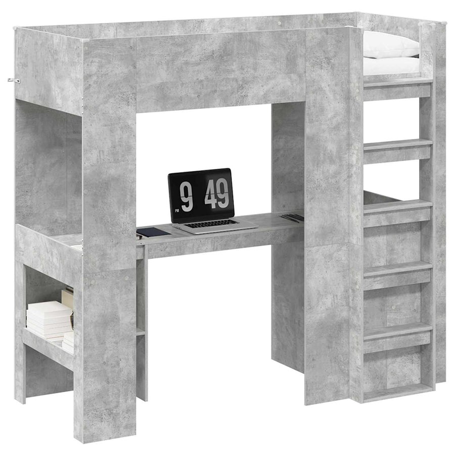 Loft Bedframe met Bureau Beton Grijs 100 x 200 cm Bewerkt hout