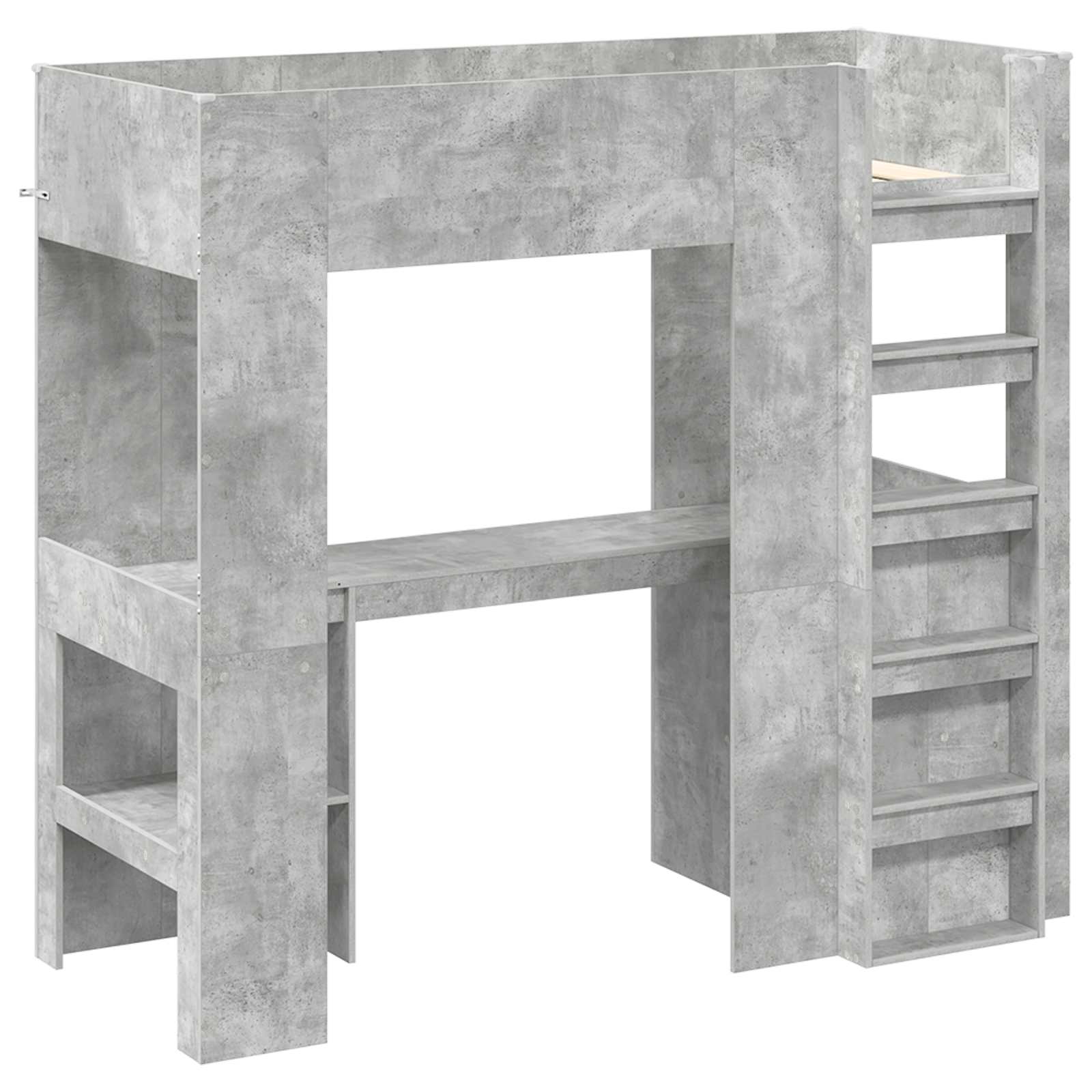 Loft Bedframe met Bureau Beton Grijs 100 x 200 cm Bewerkt hout