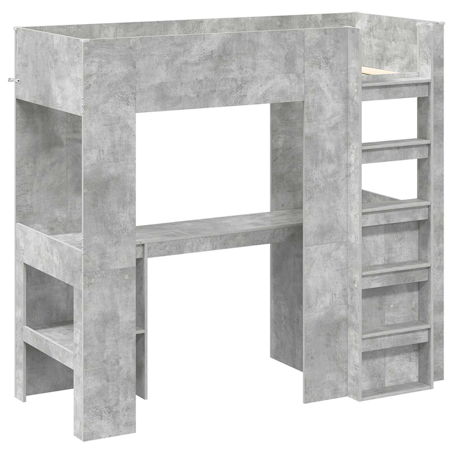 Loft Bedframe met Bureau Beton Grijs 100 x 200 cm Bewerkt hout