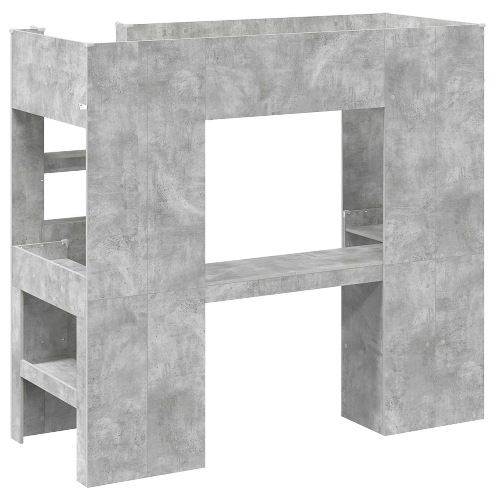 Loft Bedframe met Bureau Beton Grijs 100 x 200 cm Bewerkt hout