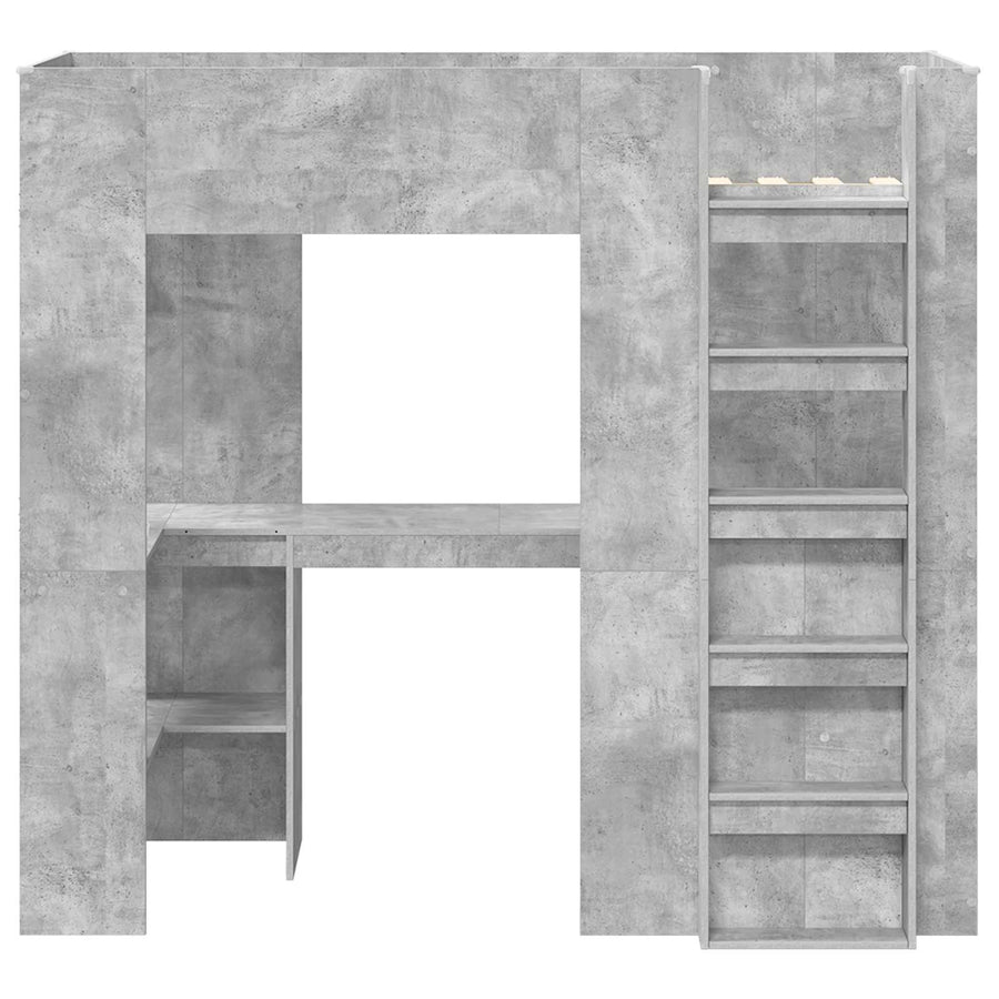 Loft Bedframe met Bureau Beton Grijs 100 x 200 cm Bewerkt hout