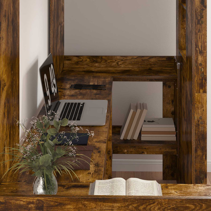 Loft Bedframe met Bureau met opslag Bewerkt hout