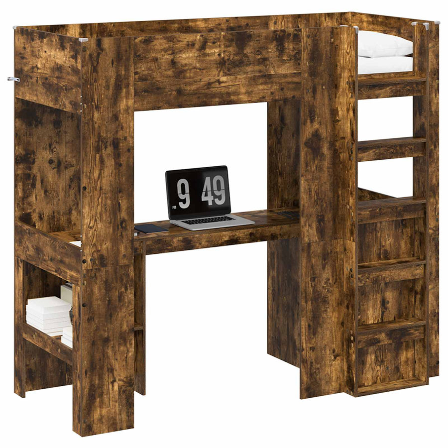 Loft Bedframe met Bureau met opslag Bewerkt hout