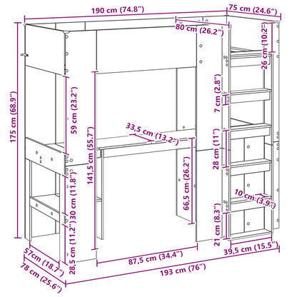 Loft Bedframe met Bureau met opslag Bewerkt hout