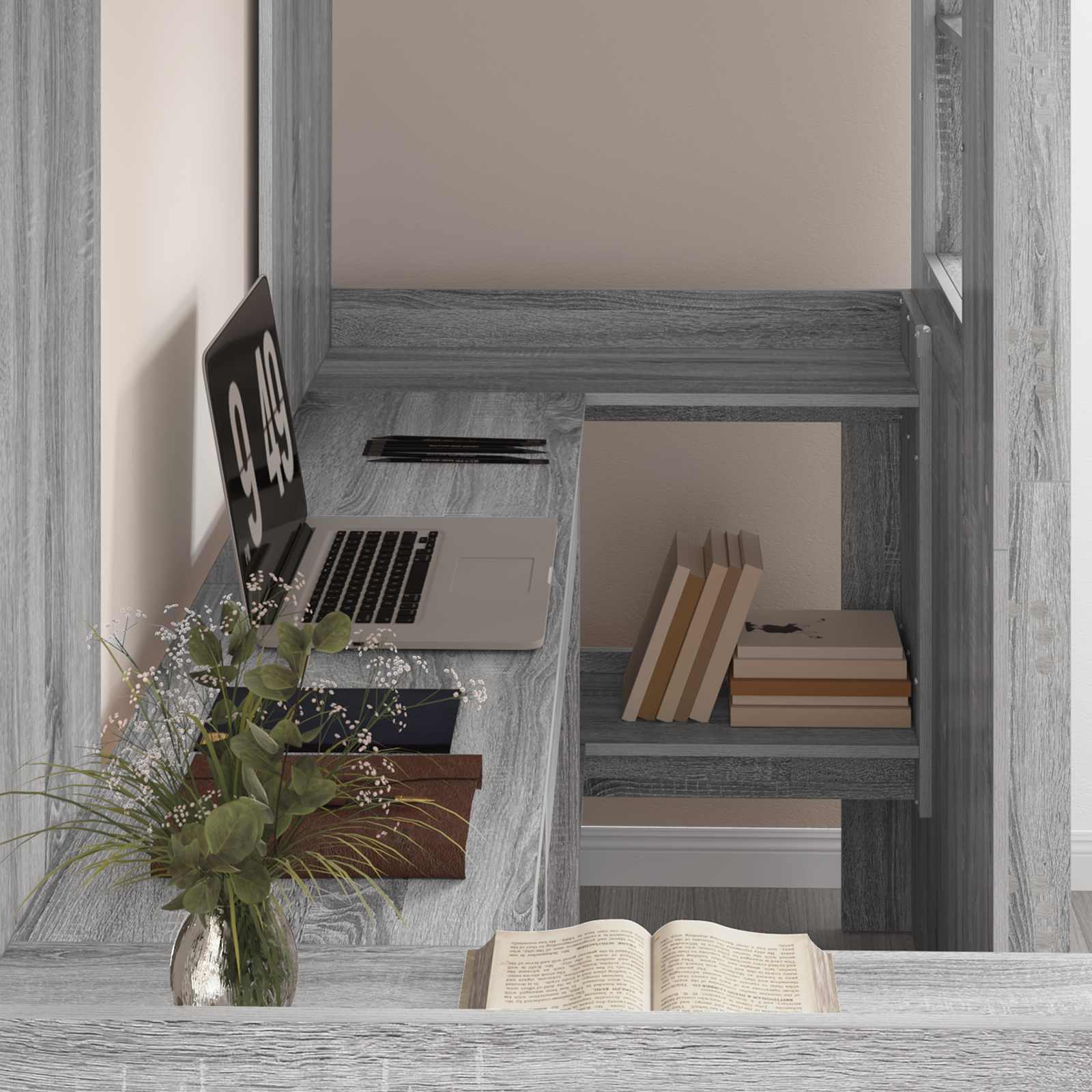 Loft Bedframe met Bureau Grijs Sonoma 100 x 200 cm Bewerkt hout