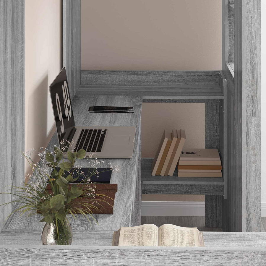 Loft Bedframe met Bureau Grijs Sonoma 100 x 200 cm Bewerkt hout