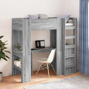Loftbed met bureau 75x190 cm grijs bewerkt hout