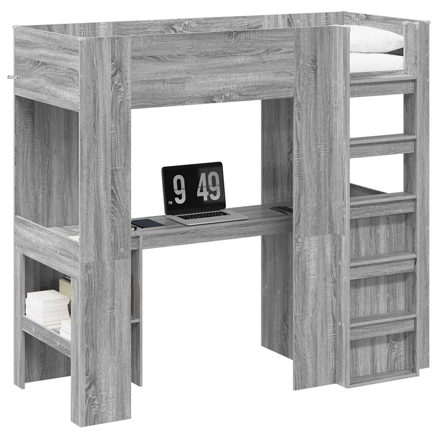 Loft Bedframe met Bureau Grijs Sonoma 100 x 200 cm Bewerkt hout