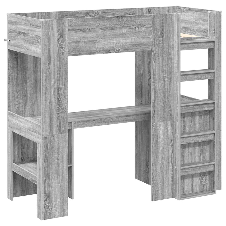 Loft Bedframe met Bureau Grijs Sonoma 100 x 200 cm Bewerkt hout