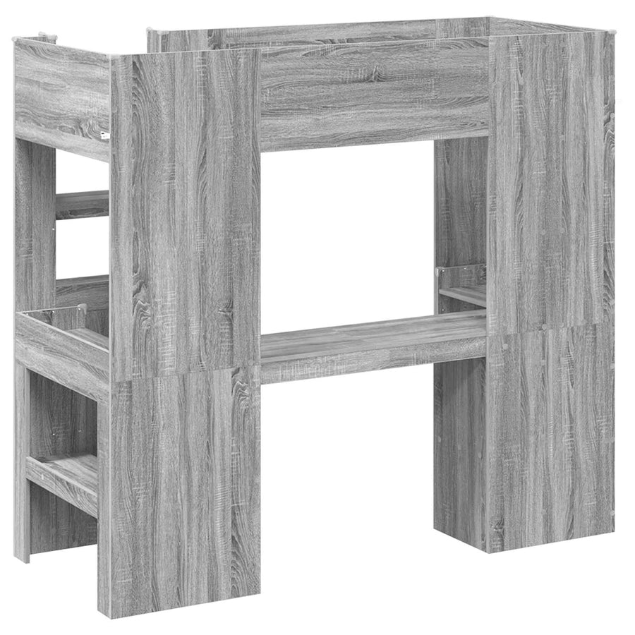 Loft Bedframe met Bureau Grijs Sonoma 100 x 200 cm Bewerkt hout