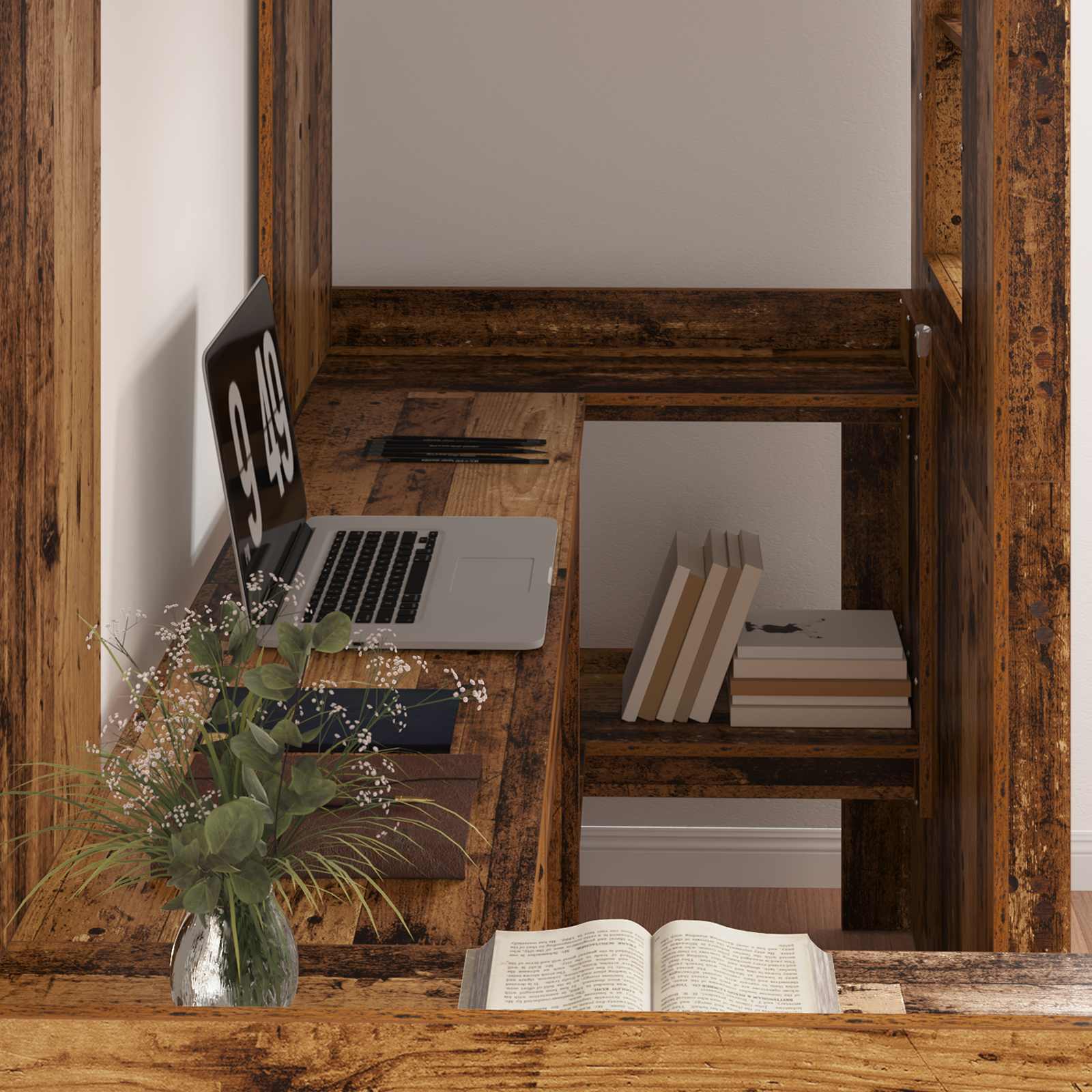 Loft Bedframe met Bureau Oudhout 100 x 200 cm Bewerkt hout