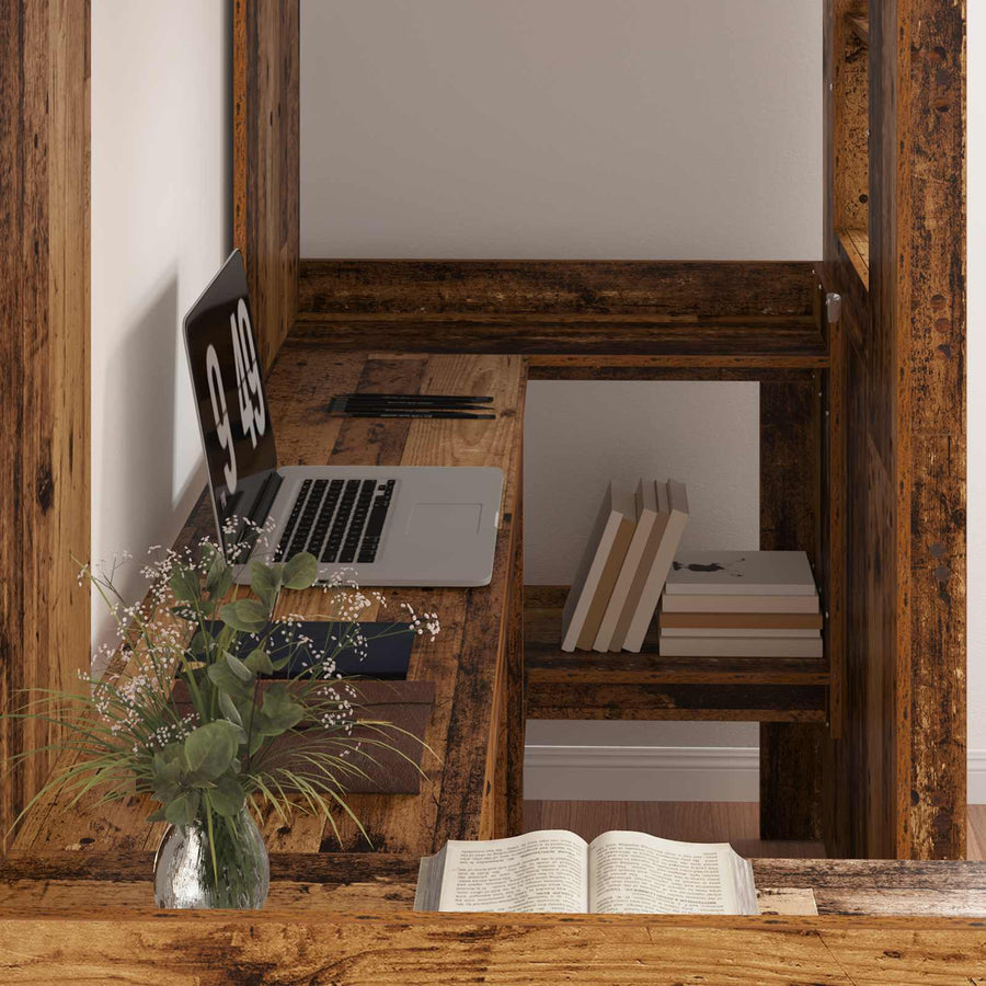 Loft Bedframe met Bureau Oudhout 100 x 200 cm Bewerkt hout