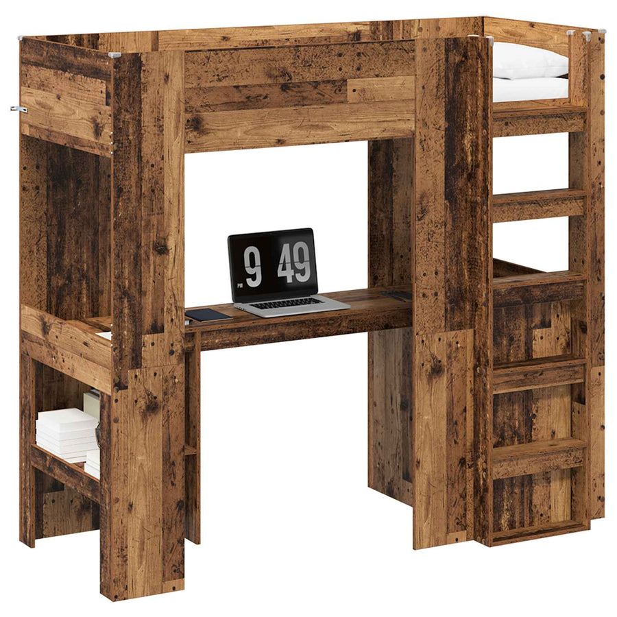 Loft Bedframe met Bureau Oudhout 100 x 200 cm Bewerkt hout