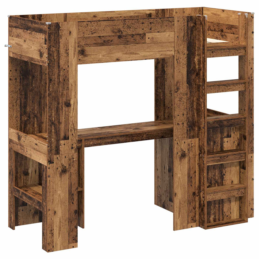 Loft Bedframe met Bureau Oudhout 100 x 200 cm Bewerkt hout