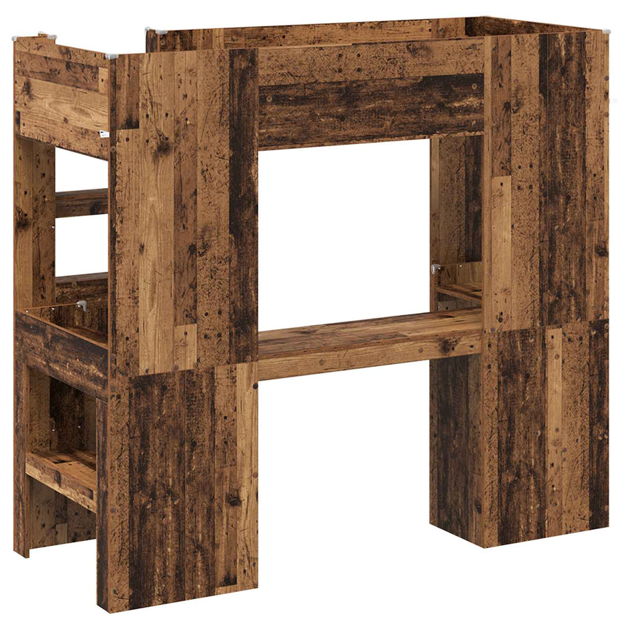Loft Bedframe met Bureau Oudhout 100 x 200 cm Bewerkt hout