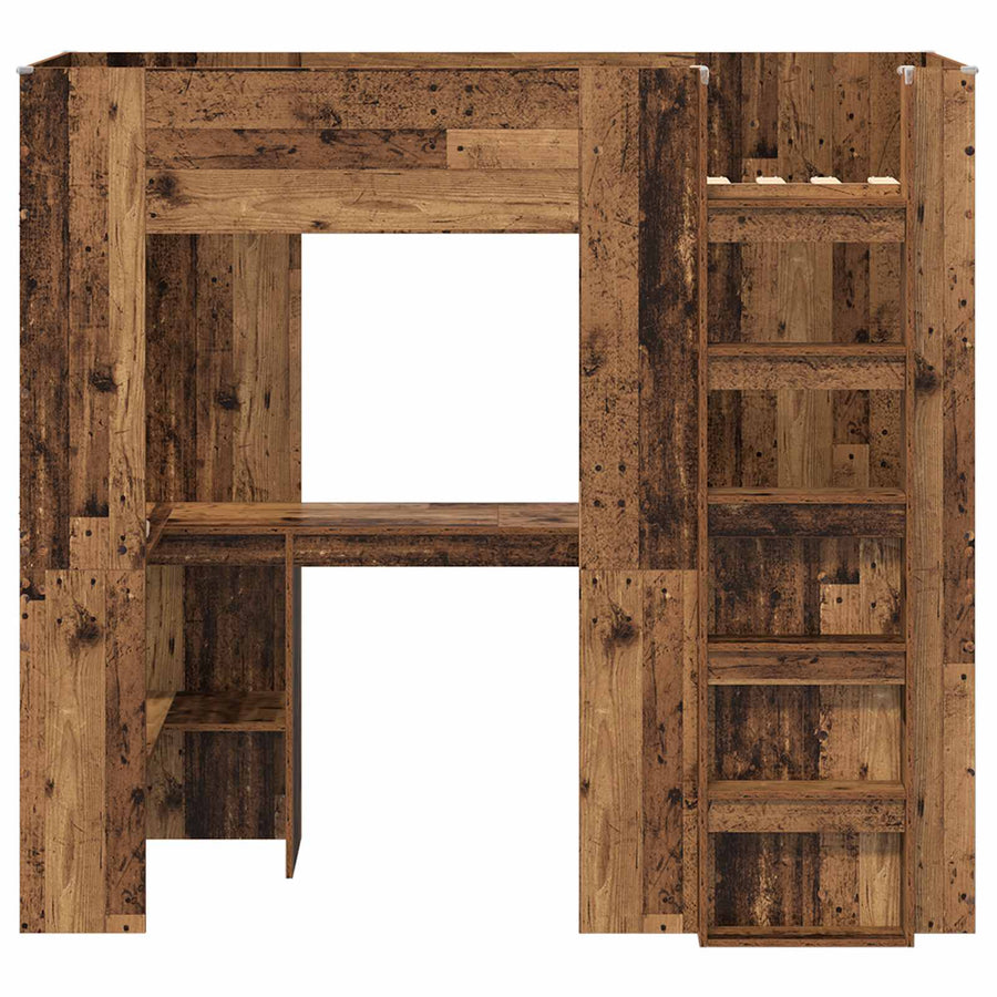 Loft Bedframe met Bureau Oudhout 100 x 200 cm Bewerkt hout