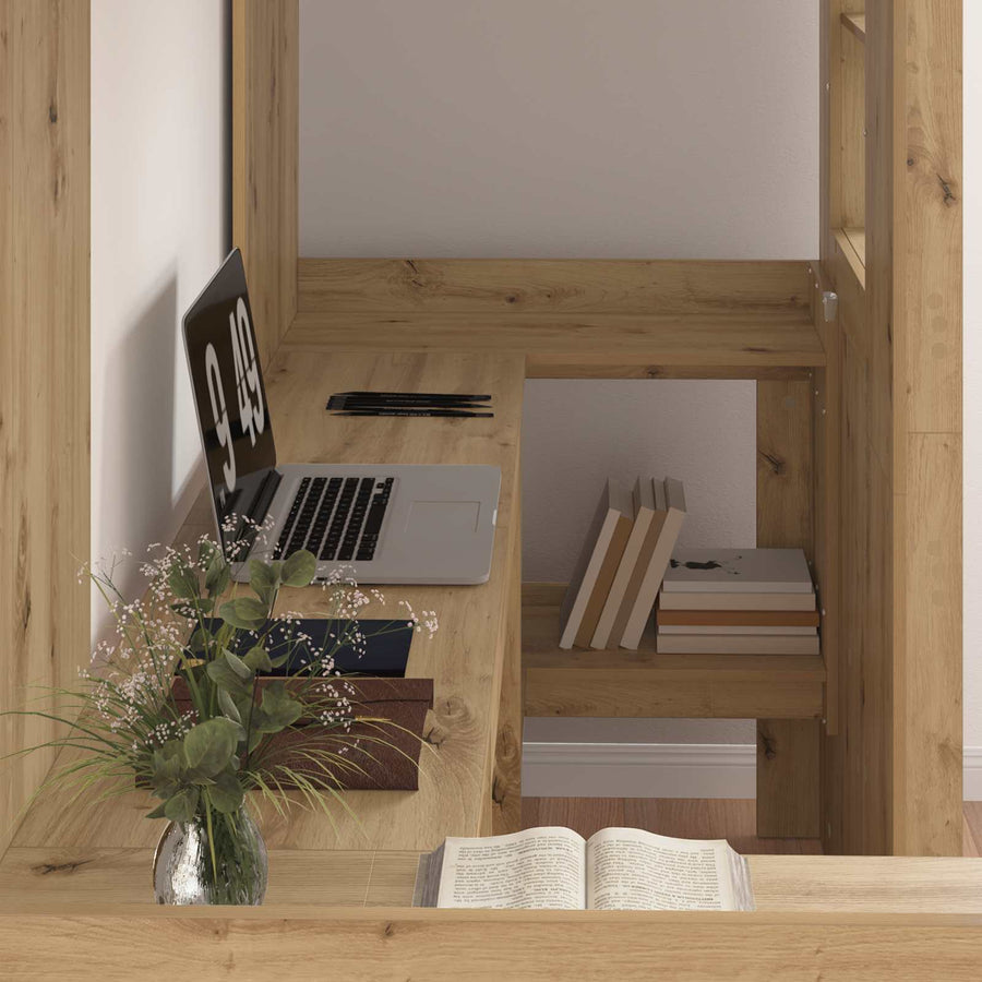 Loft Bedframe met Bureau met opslag Artisan Eiken 100 x 200 cm