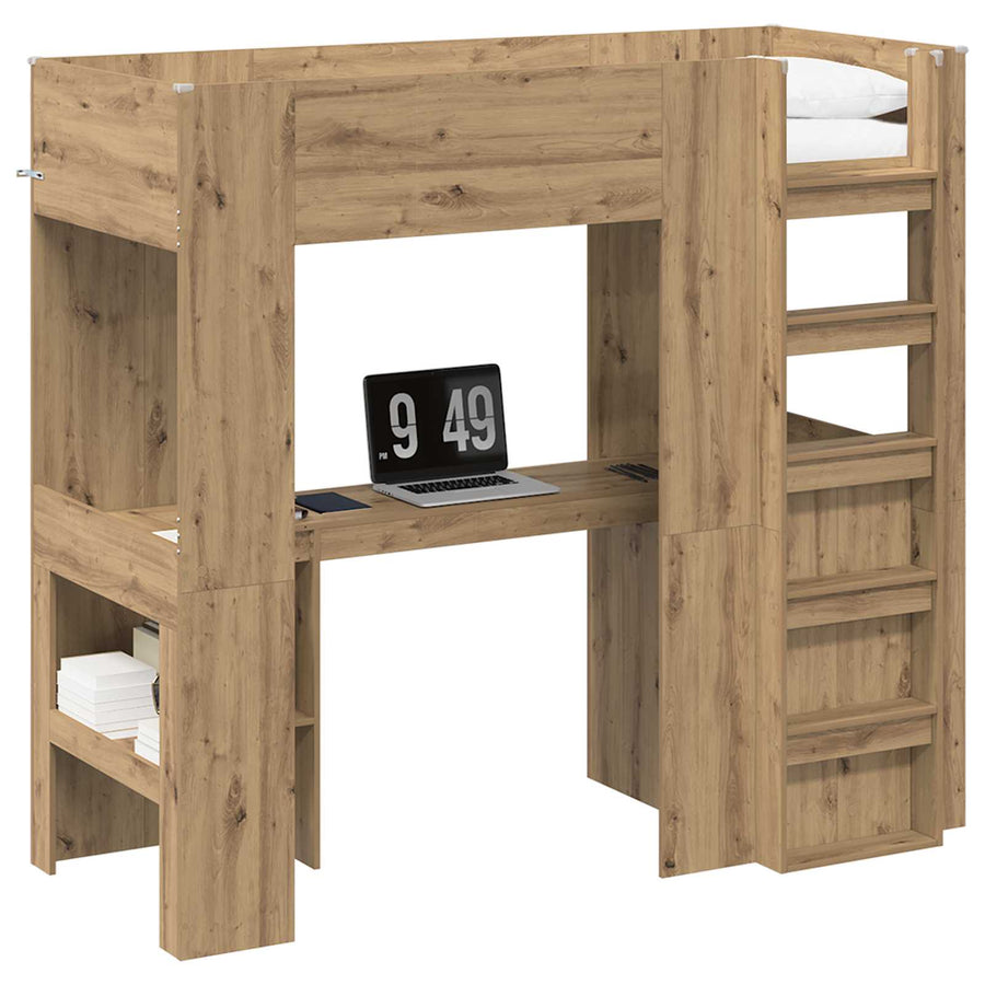 Loft Bedframe met Bureau met opslag Artisan Eiken 100 x 200 cm
