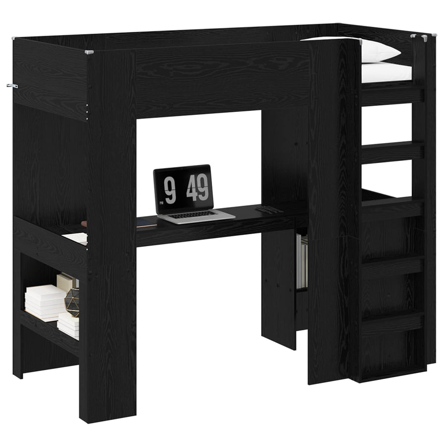 Loft Bedframe met Bureau Zwart Eiken 100 x 200 cm Bewerkt hout