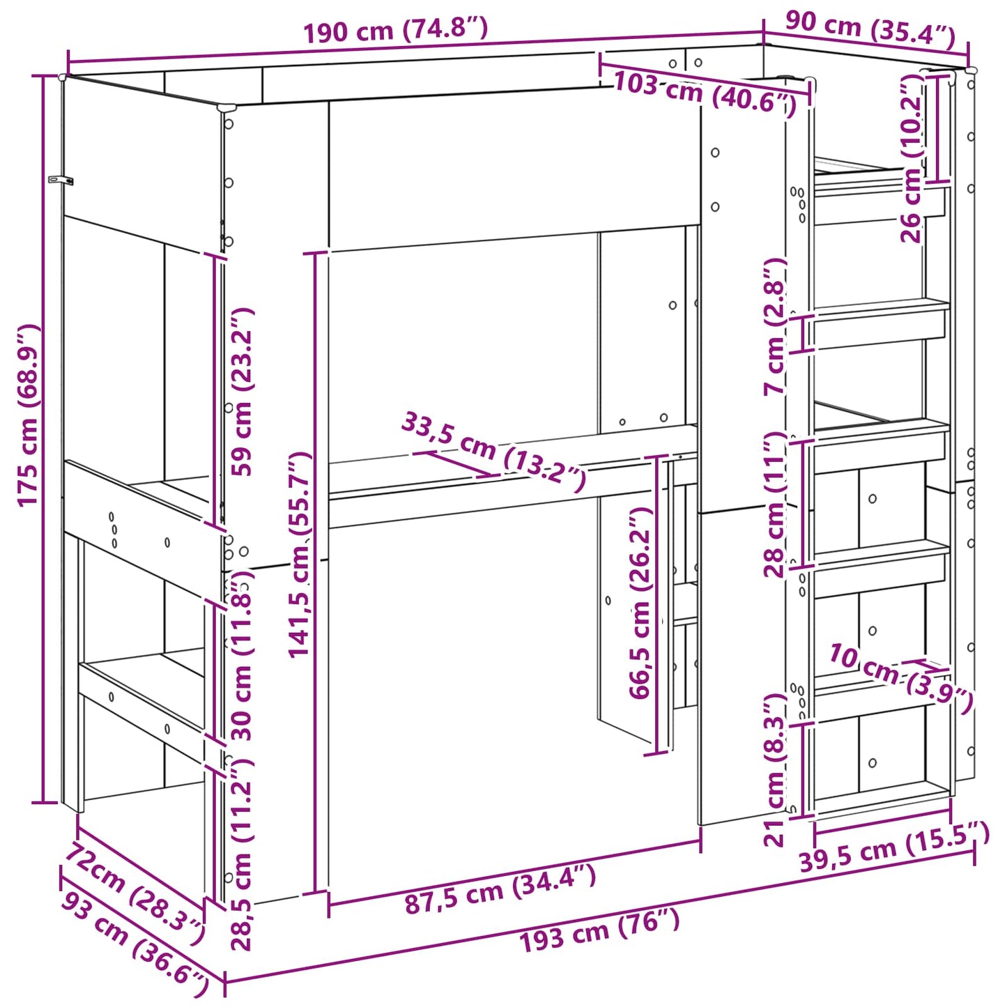 Loft Bedframe met Bureau Sonoma Eiken 100 x 200 cm Bewerkt hout