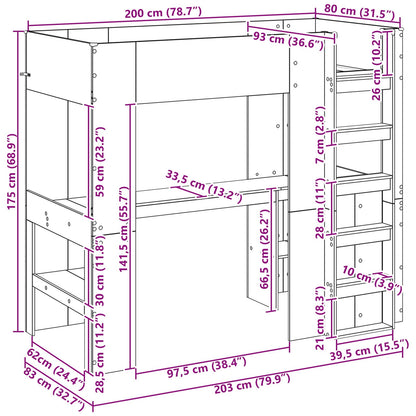 Loft Bedframe met Bureau Zwart Eiken 100 x 200 cm Bewerkt hout