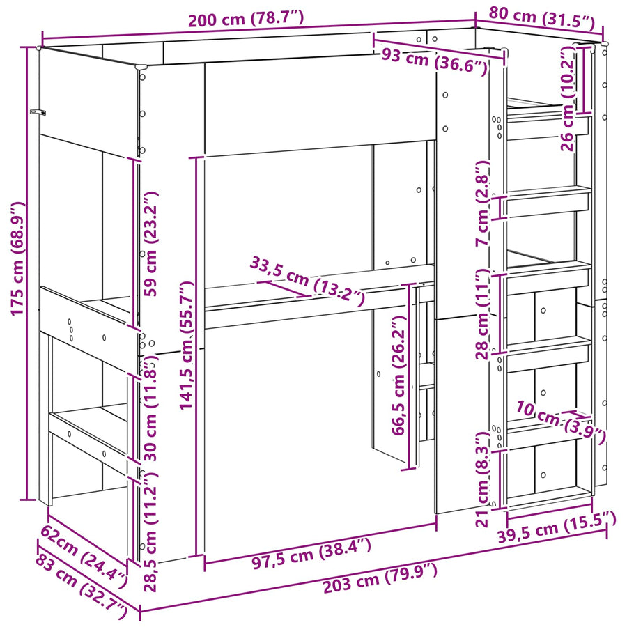 Loft Bedframe met Bureau Sonoma Eiken 100 x 200 cm Bewerkt hout