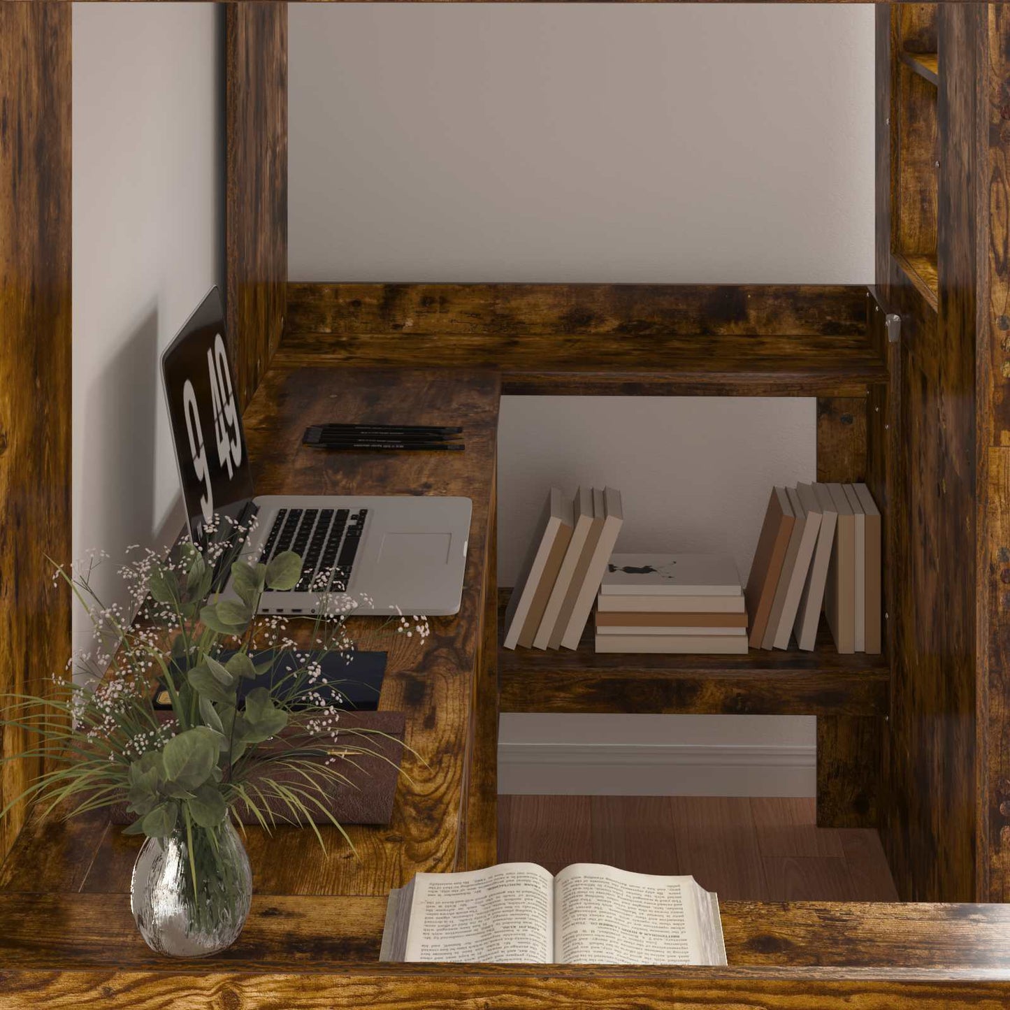 Loft Bedframe met Bureau met opslag Bewerkt hout