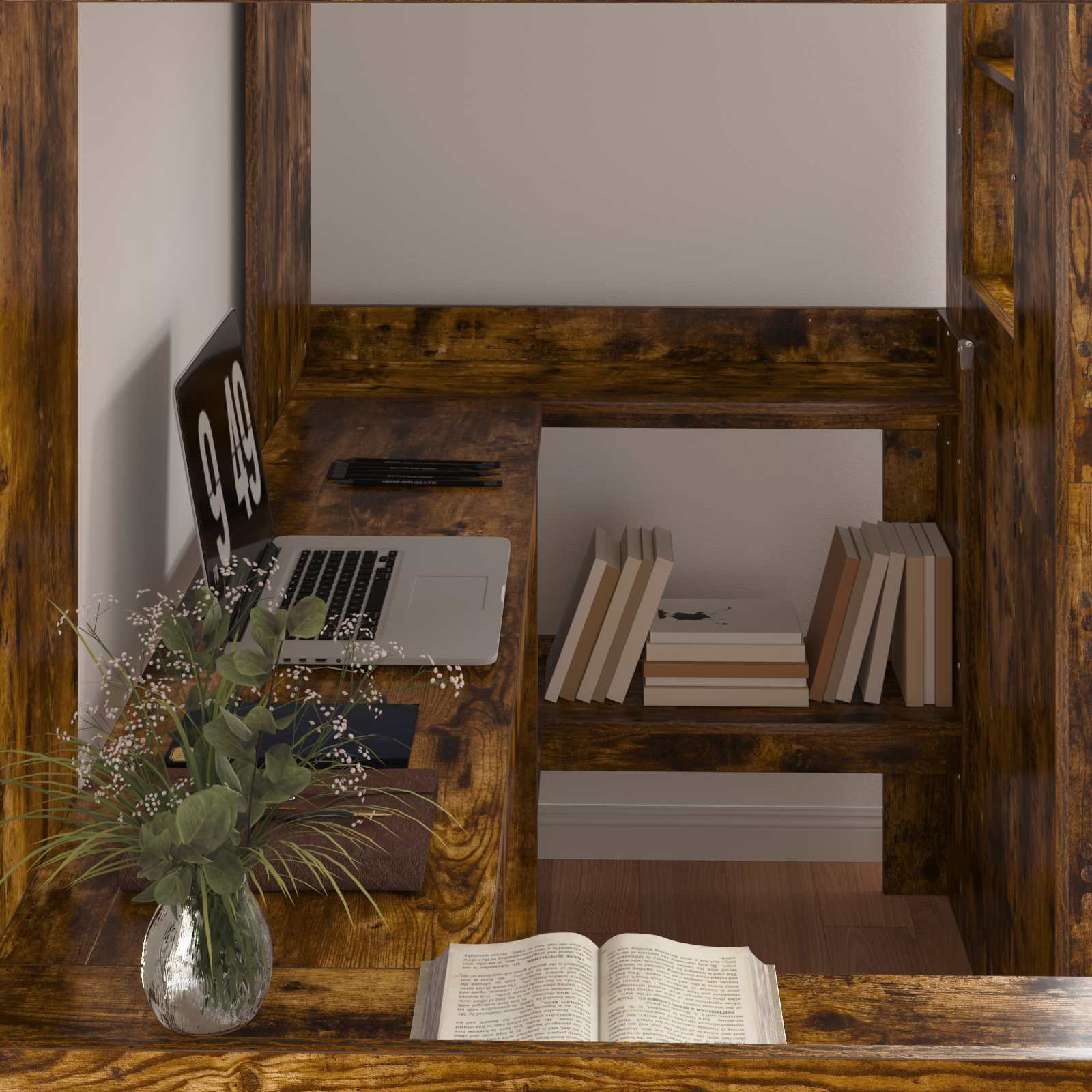 Loft Bedframe met Bureau met opslag Bewerkt hout