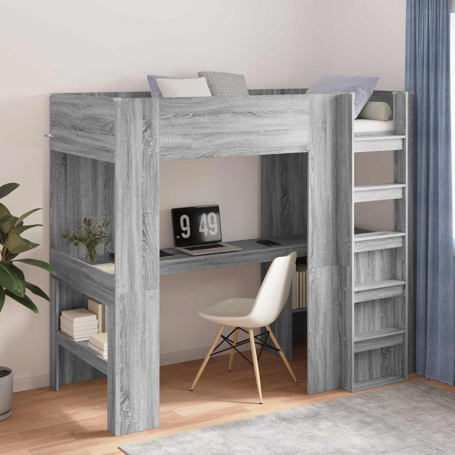 Loft Bedframe met Bureau met opslag Bewerkt hout
