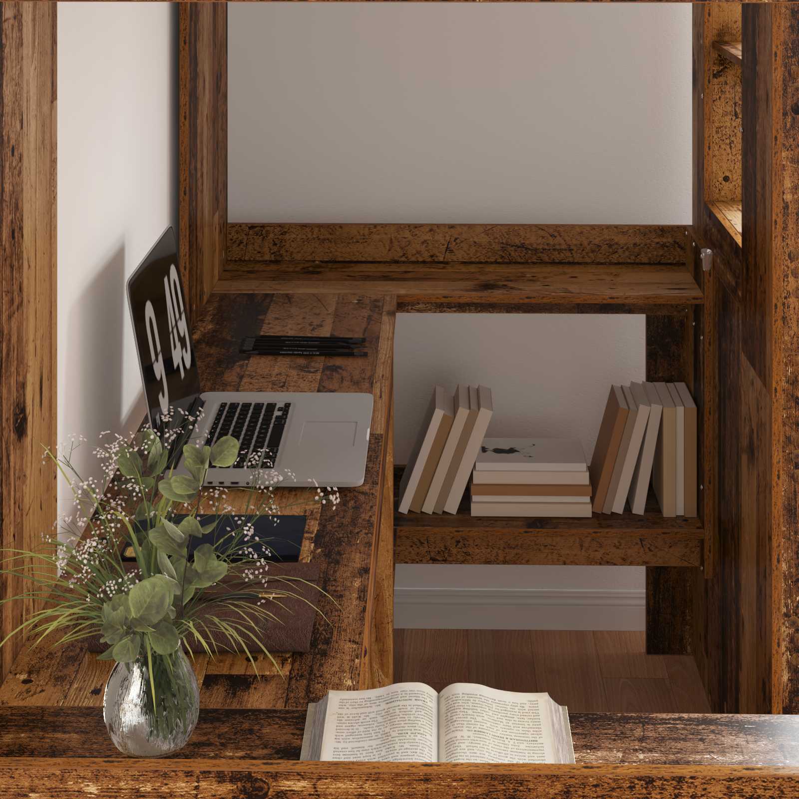 Loft Bedframe met Bureau Oudhout 100 x 200 cm Bewerkt hout