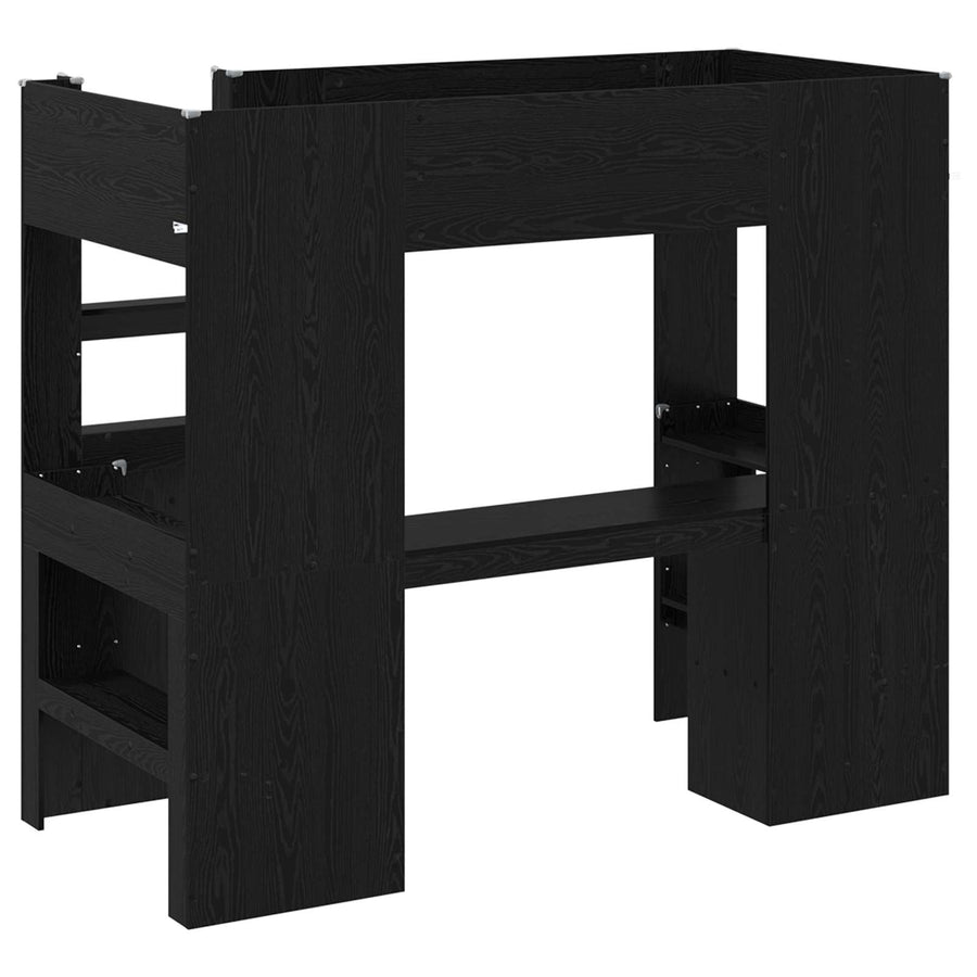 Loft Bedframe met Bureau Zwart Eiken 100 x 200 cm Bewerkt hout