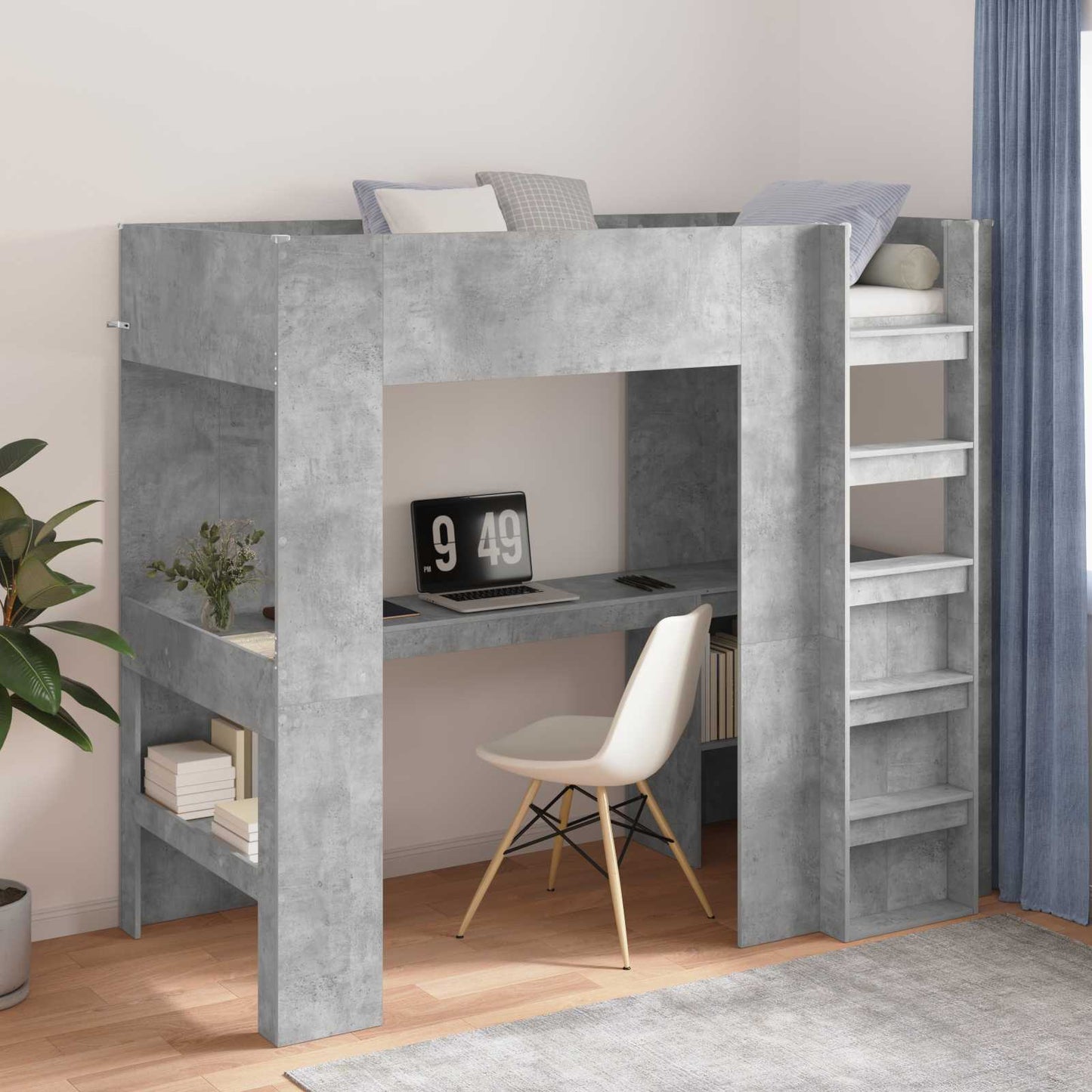 Loft Bedframe met Bureau Beton Grijs 100 x 200 cm Bewerkt hout