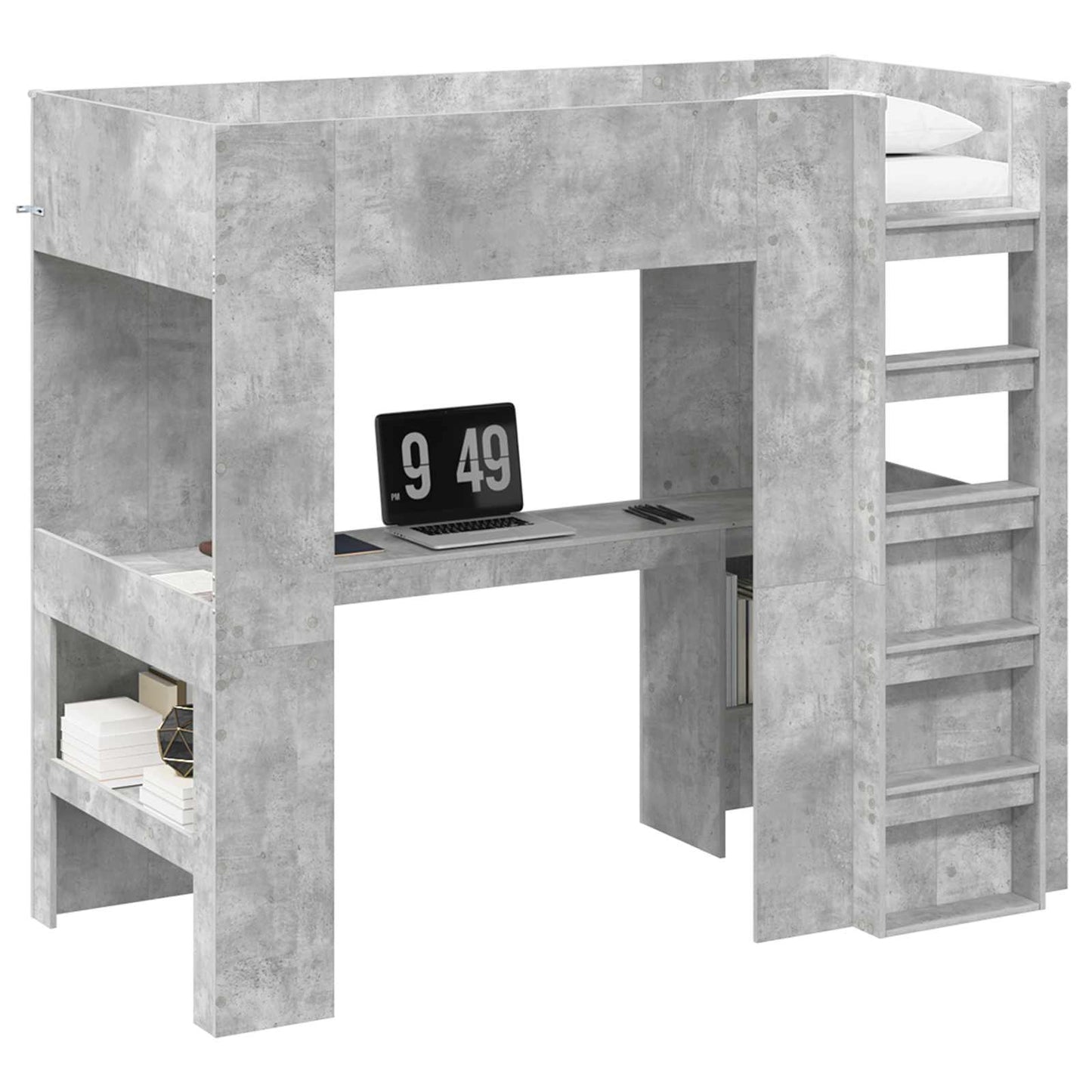 Loft Bedframe met Bureau Beton Grijs 100 x 200 cm Bewerkt hout