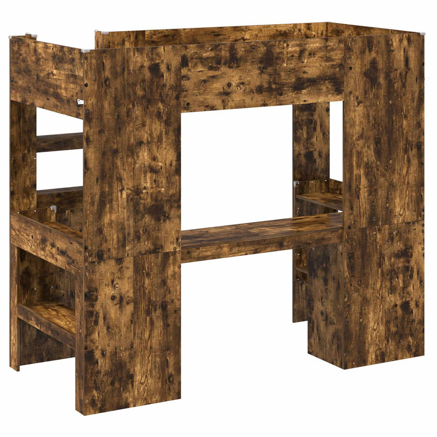 Loft Bedframe met Bureau met opslag Gerookt eiken 100 x 200 cm