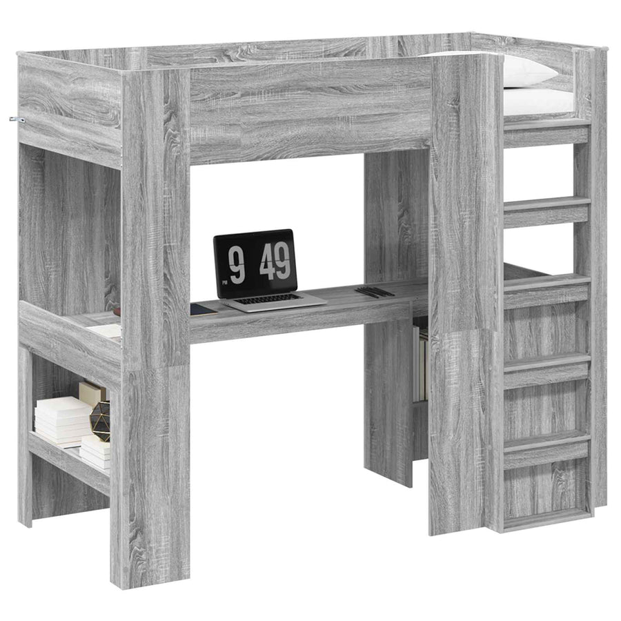Loft Bedframe met Bureau Grijs Sonoma 100 x 200 cm Bewerkt hout