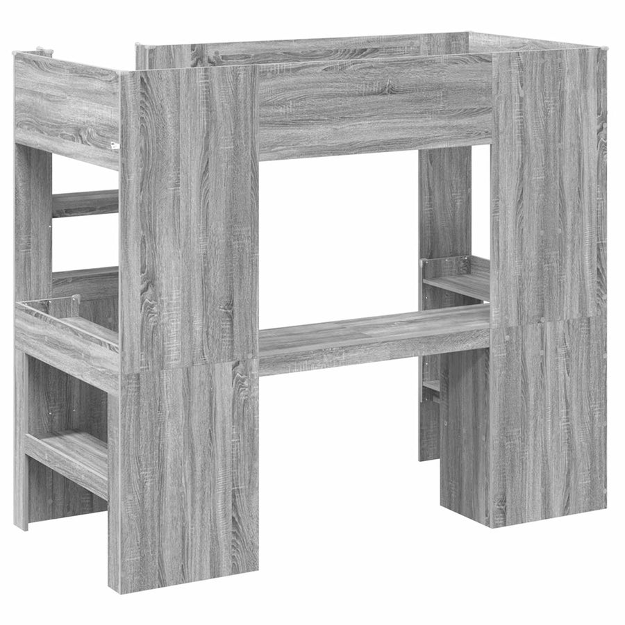 Loft Bedframe met Bureau Grijs Sonoma 100 x 200 cm Bewerkt hout