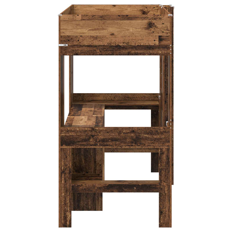 Loft Bedframe met Bureau Oudhout 100 x 200 cm Bewerkt hout