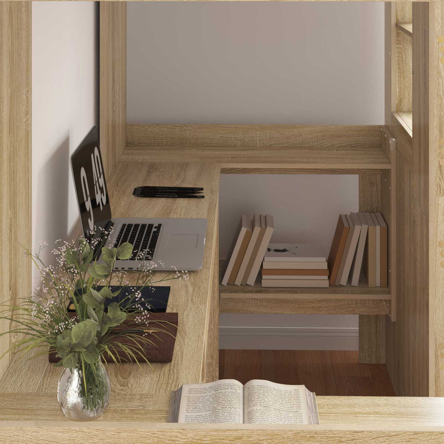 Loft Bedframe met Bureau met opslag Bewerkt hout