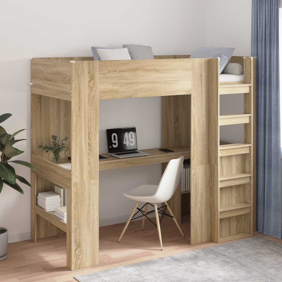 Loft Bedframe met Bureau met opslag Bewerkt hout