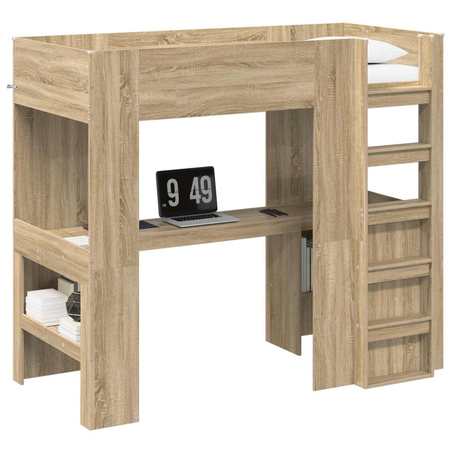 Loft Bedframe met Bureau met opslag Bewerkt hout