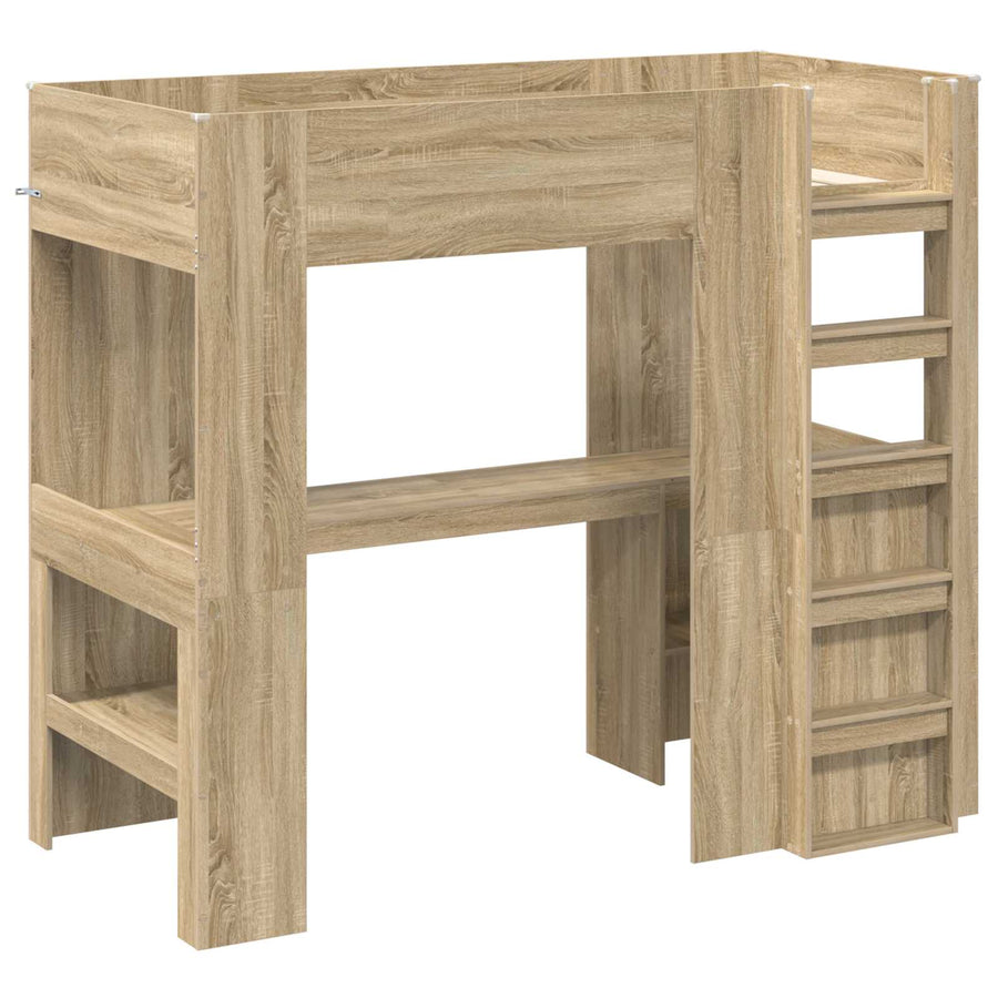 Loft Bedframe met Bureau met opslag Bewerkt hout